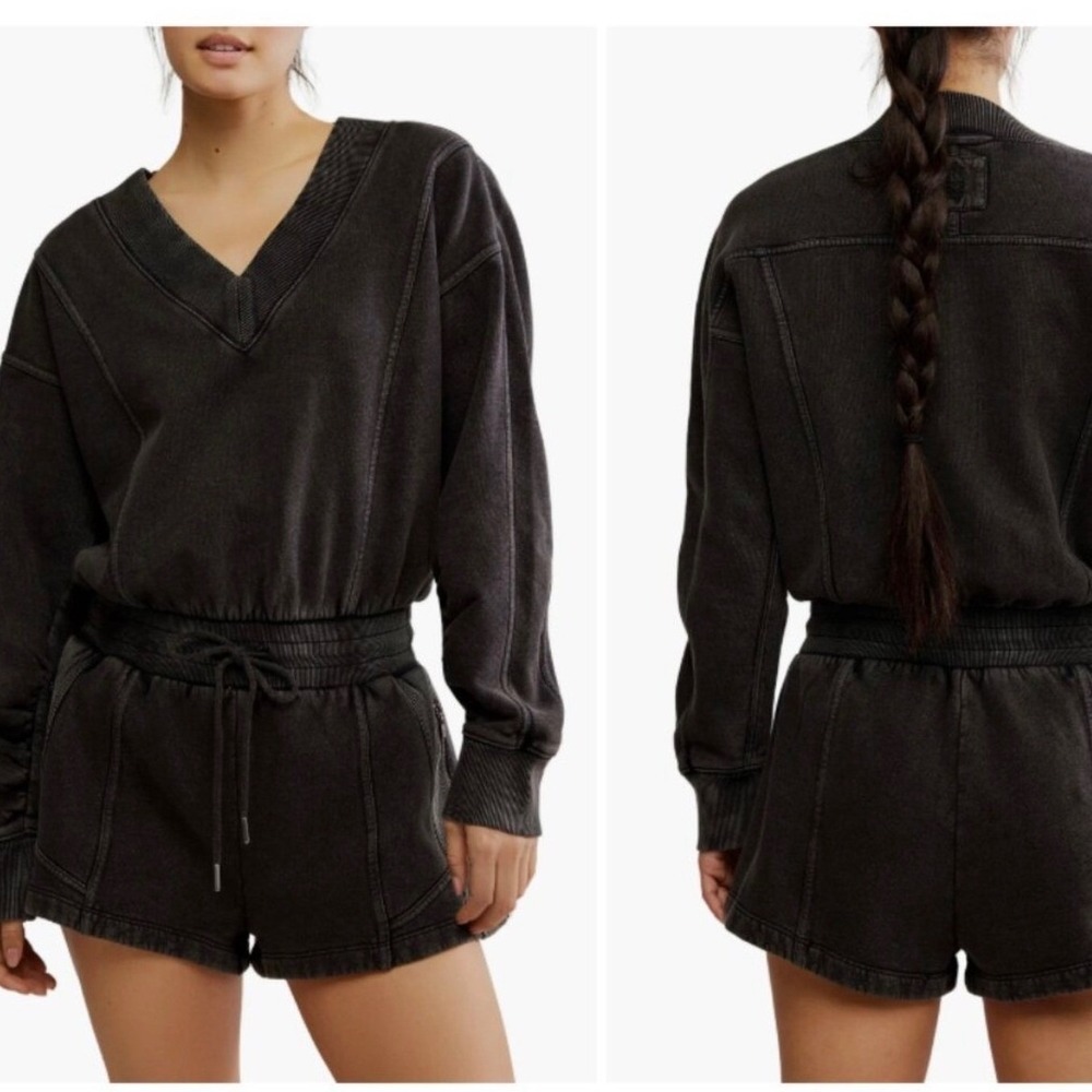 NWT Free People Intercept Romper Black Medium Long Sleeve Gorpcore Streetwear